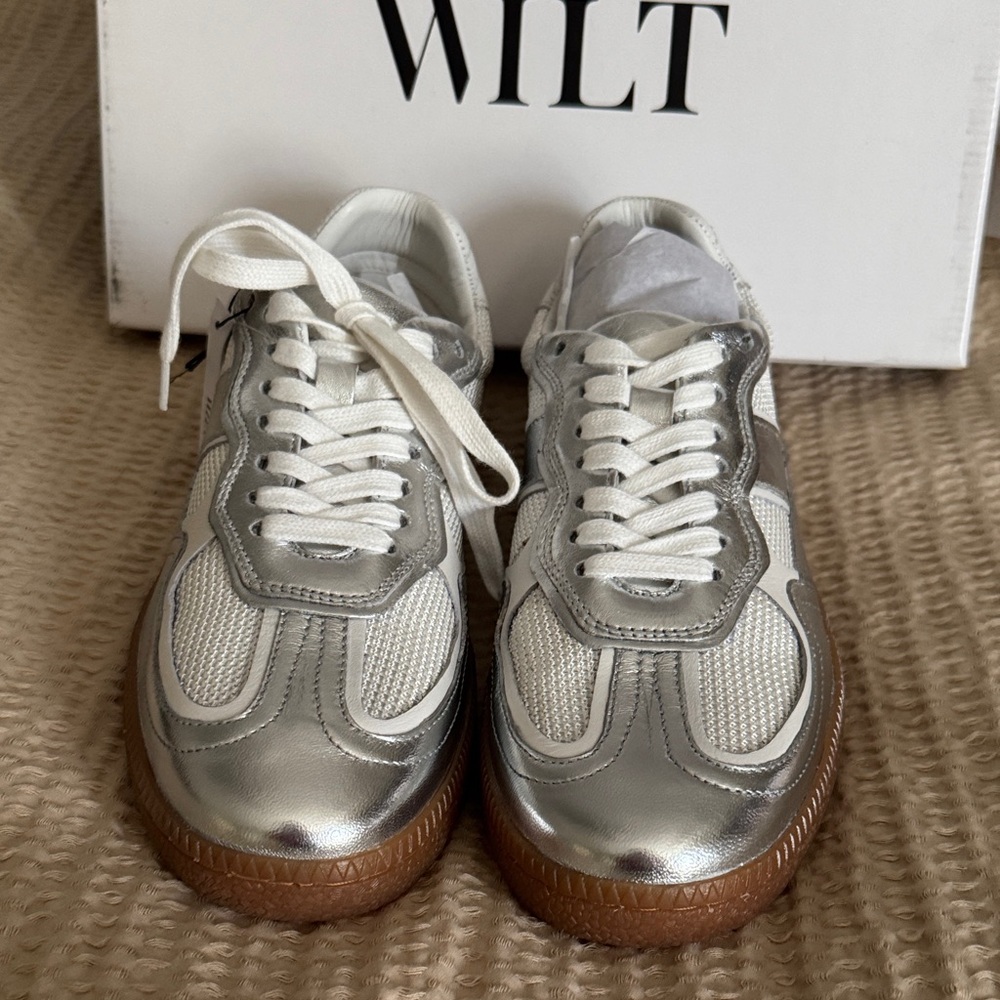 Wilt Women's Metallic Silver and White Sneakers